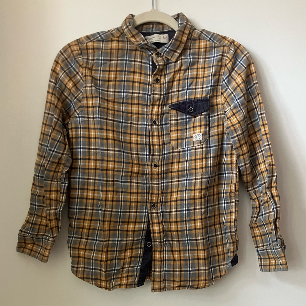 Zara Boy’s Plaid Button-Up Shirt - Yellow and Blue